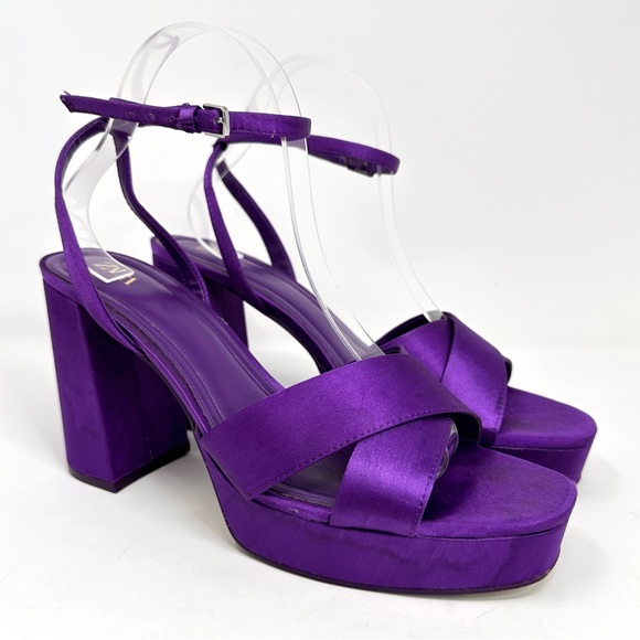 Zara Purple Satin Chunky Heel Platform Sandals - Picture 3 of 14